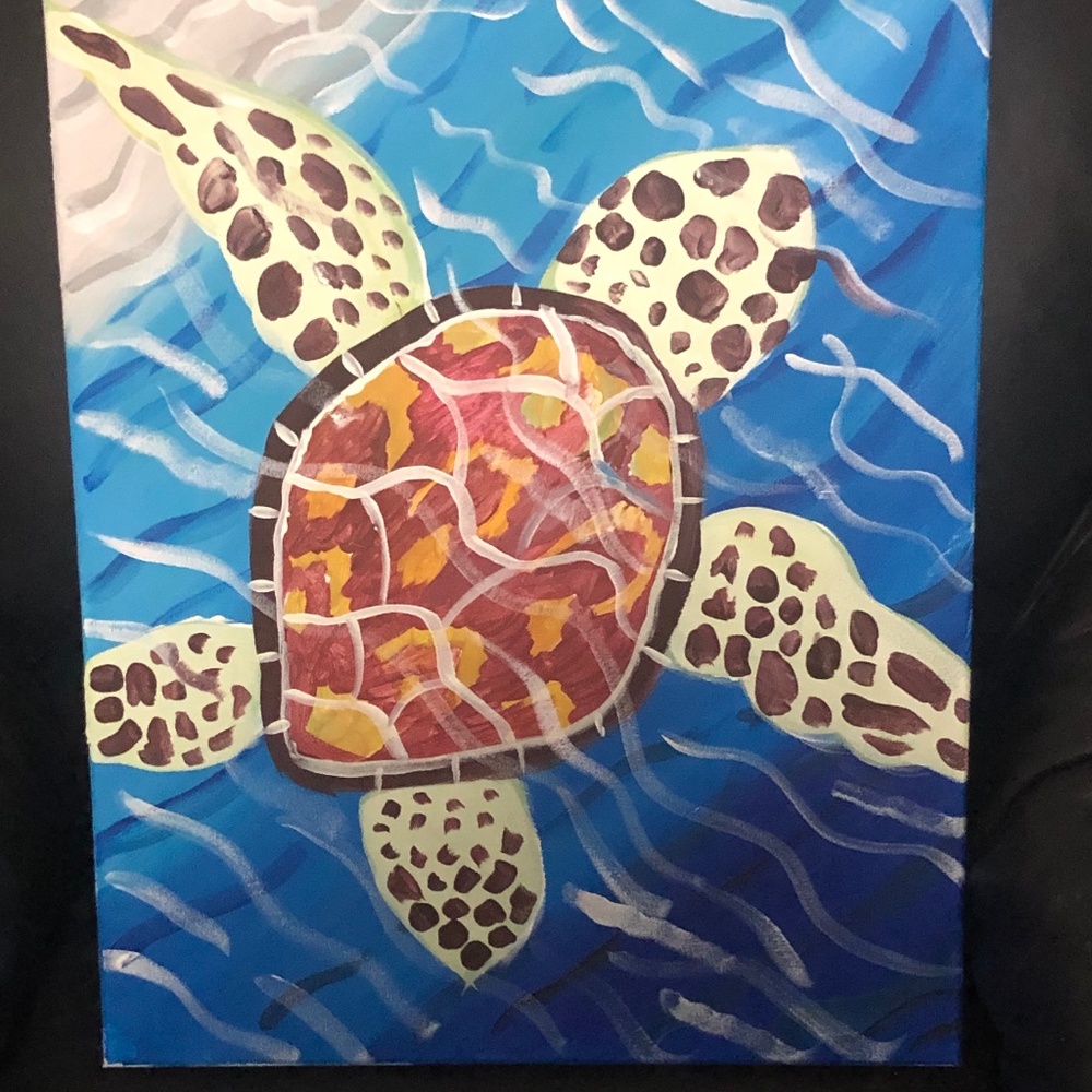 Hand painted acrylic painting turtle on the sands
